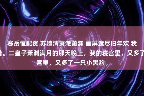赛岳恒配资 苏婉清萧澈萧渊 画屏遮尽旧年欢 我的预感没有错。二皇子萧渊满月的那天晚上，我的寝宫里，又多了一只小黑豹。